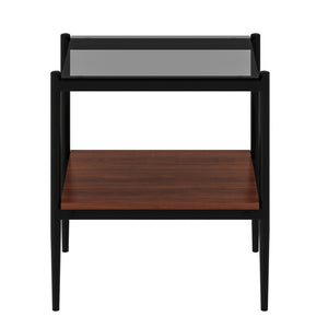 English Elm Set Of 2 Modern Rectangle End Tables With Gray Glass Top, Mdf Storage Shelf & Sturdy Iron Legs W241P184249-GIGA