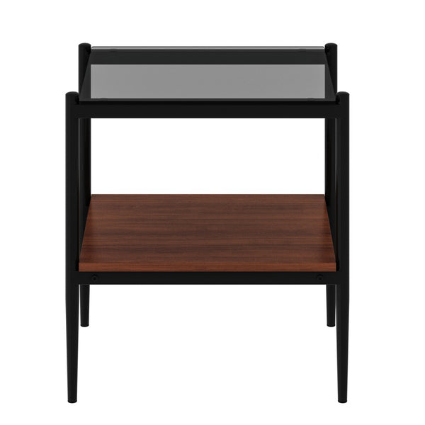 English Elm Set Of 2 Modern Rectangle End Tables With Gray Glass Top, Mdf Storage Shelf & Sturdy Iron Legs W241P184249-GIGA