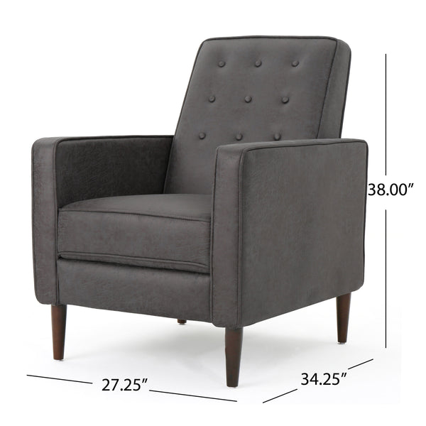 English Elm Christopher Knight Home® - Fabric Recliner Chair Mid-Century Modern Pushback Single Sofa with Tufted Cushion, Birch Legs, Cozy Comfort Slate 60741.00MF