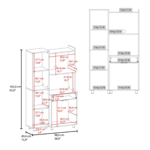 English Elm White Tall Pantry Cabinet with Microwave Shelf Deep Drawer and Open Compartments B062S01858