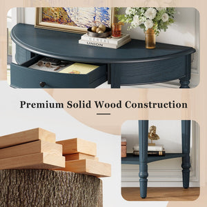 English Elm Trexm Farmhouse Half Moon Entryway Console with Drawer Open Shelf Pine Legs Navy N715P383795M