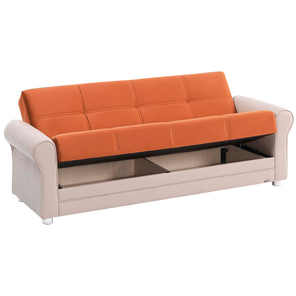English Elm PrimeNest Ithara Collection Upholstered Convertible Sofabed with Storage, Click-Click Sleeper & Plush PU Padding Light Tan,Orange B030P286488