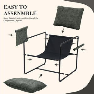 English Elm Accent Chair Mid-Century Rattan Arms Set of 2 with Rubber Wood Legs, Plush Fabric Seat, Cozy Lounge Dark Gray T3950P397483