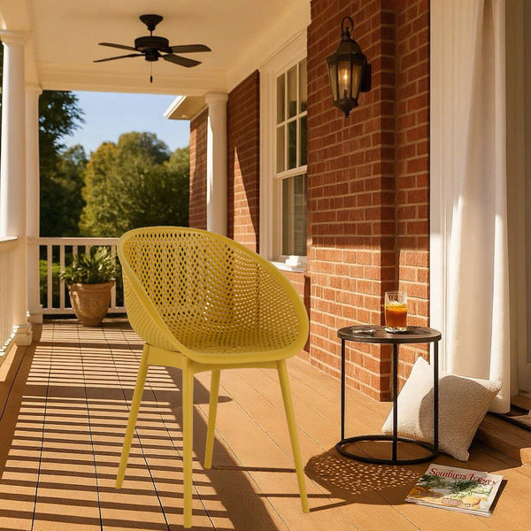 English Elm 2-Pack Modern Lounge Chairs with UV-Resistant PP, Mesh Weave Comfort, Lightweight & Easy-Care Design Earthy Yellow W3450P323313