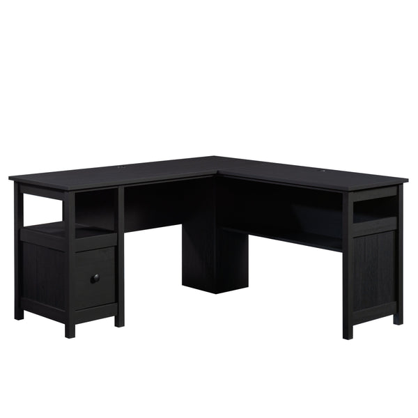 English Elm L-Shaped Desk In Sleek Black Finish - Space-Saving Design With Storage & Cable Management Features B356P402735