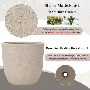 English Elm U_style Mgo Concrete Look Round Planters Set of 3 Lightweight Stackable Outdoor Pots Beige+Yellow N711P406670E