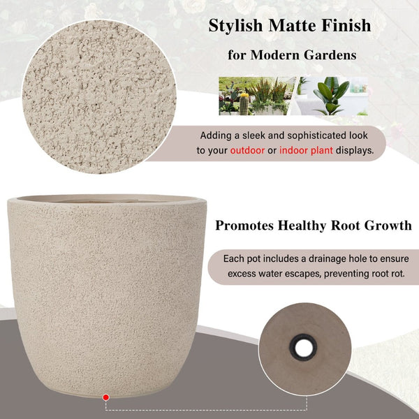 English Elm U_style Mgo Concrete Look Round Planters Set of 3 Lightweight Stackable Outdoor Pots Beige+Yellow N711P406670E