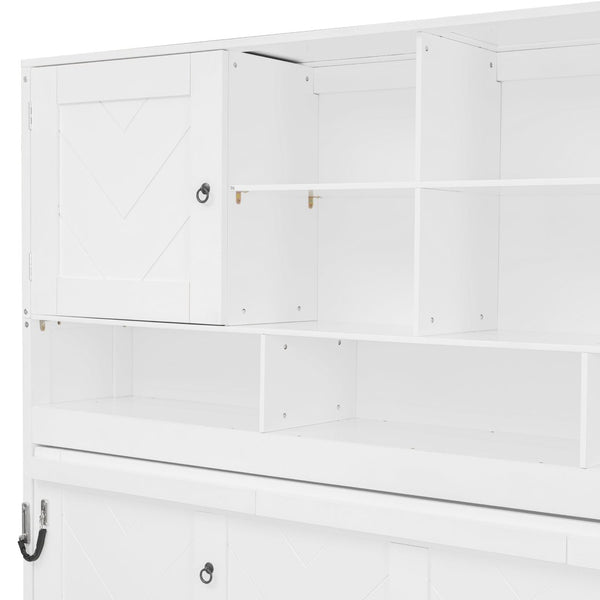 English Elm Queen Size Murphy Bed With Stylish Chevron Stripes, Ample Storage, And Space-Saving Design N820S00061K-GIGA