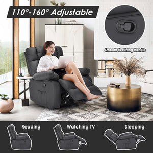 English Elm Recliner Rocker Chair Upholstered with Side Pocket and Footrest for Living Room T3623P438644