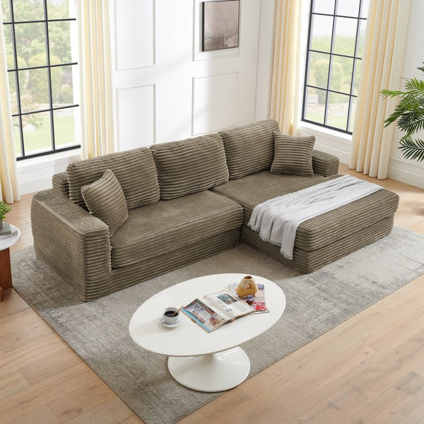 English Elm Right Modular Corduroy Sectional Sofa Converts to Queen Bed for Small Space Living W487S00361