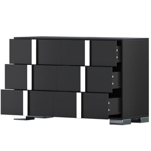 English Elm 3-Pieces Mirrored 6-Drawer Dresser and Two Nightstands with Sleek Metal Legs for Modern Living Black 54.25 L x 20.75 W x 8.5 H N733S307938B