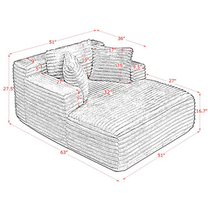 English Elm Living Compressed Chaise Foam Sofa Bed Corduroy Cloud Couch Beige - Fluffy No-Frame Deep Seat W1413P316759