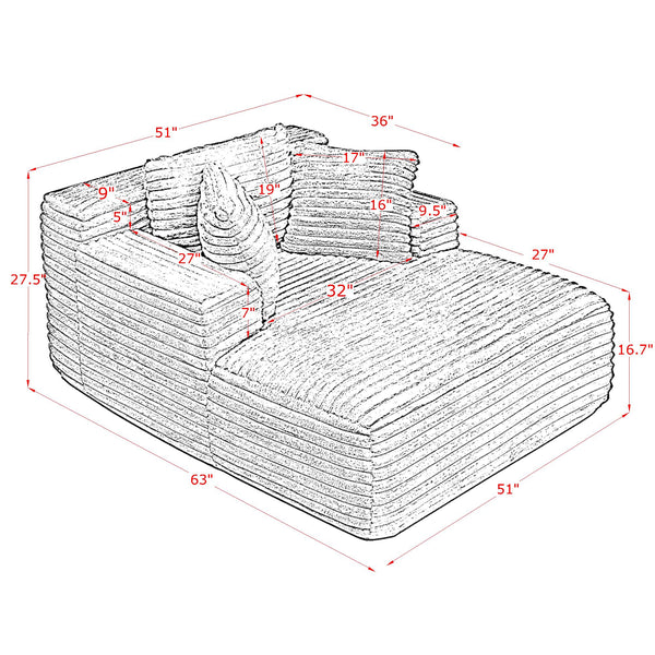 English Elm Living Compressed Chaise Foam Sofa Bed Corduroy Cloud Couch Beige - Fluffy No-Frame Deep Seat W1413P316759