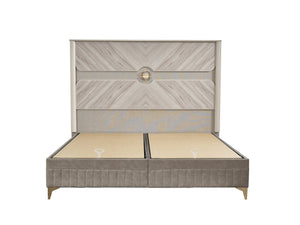 English Elm Eternity Elegant Queen Bed With Gold Accents, Eucalyptus Veneer, And Hydraulic Storage Solution B009S01506
