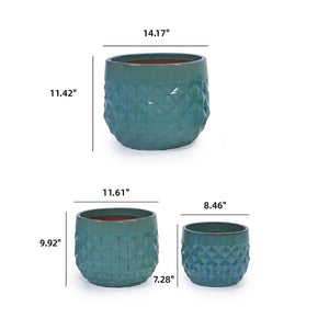 English Elm Set Of 3 Diamond Ceramic Planters - Modern Blue Flower Pots For Home, Garden, Or Windowsill Decor W3273P321995-GIGA