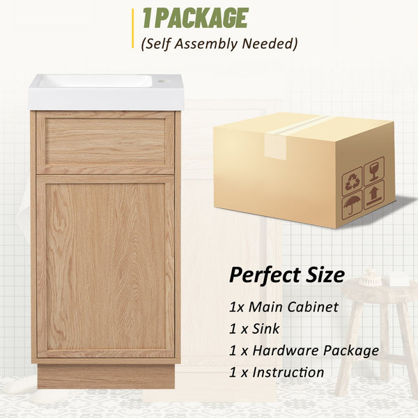 English Elm 15.75" Rustic Bathroom Vanity with Reversible Resin Sink, Soft-Close Door, Adjustable Shelf, Compact Elegance N729P285513N