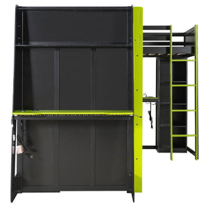 English Elm L-shaped Gaming Loft Bunk Bed Twin Wood Frame Rgb Lighting Usb Ports Storage Shelves Green LT000295AAG