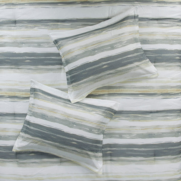 English Elm 8 Piece Printed Seersucker Comforter Set In Yellow & Gray - Stylish, Hypoallergenic King/Cal King Collection B03597255