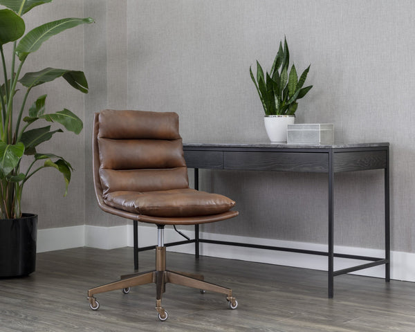 Sunpan Stinson Office Chair - Stylish Metal Base, Elegant Design for Modern Home or Office Spaces Antique Brass, Bravo Cognac