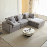English Elm Cloud Modular Sectional Sofa - Oversized L-Shaped Deep Seat Couch with Sherpa Fabric & Ottoman Comfort Light Gray W3622S00005