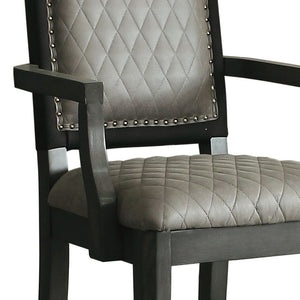 English Elm Two Two Tone Grey and Charcoal Upholstered Back Arm Chairs Set of 2 with Diamond Grid, Nailhead Trim, Cozy Seating B062P185659