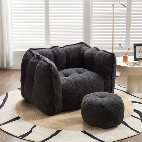 English Elm Soft Bean Bag Chair Set With Footstool For Gaming & Relaxation - Cozy, Durable & Space-Saving Design W1996P309482-GIGA
