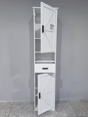 English Elm 69" Slim Tall Storage Cabinet with Barn Doors and Drawer for Small Spaces, Adjustable Shelves, Sturdy Vintage W2386P207759