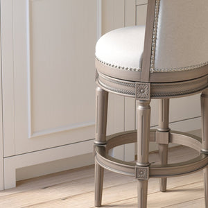 English Elm 26in. Wood High-back Swivel Barstool Farmhouse Style Nailhead Upholstered Kitchen Seat Gray B2751P436431