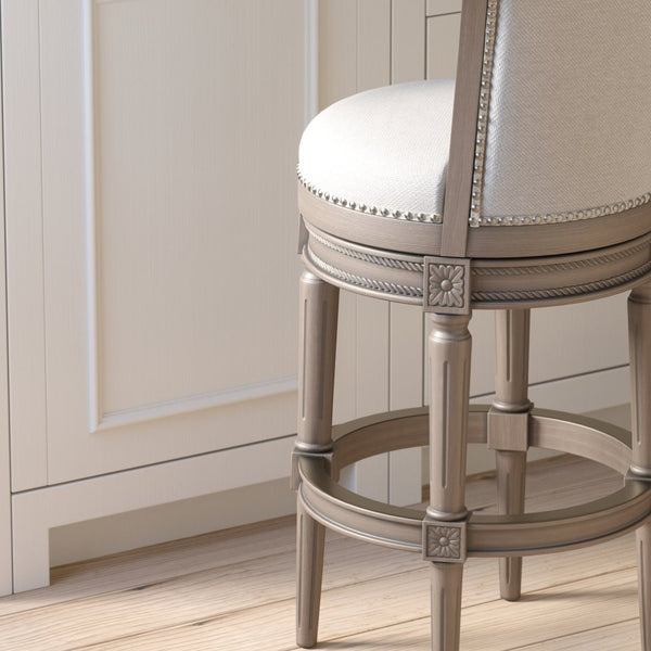 English Elm 26in. Wood High-back Swivel Barstool Farmhouse Style Nailhead Upholstered Kitchen Seat Gray B2751P436431
