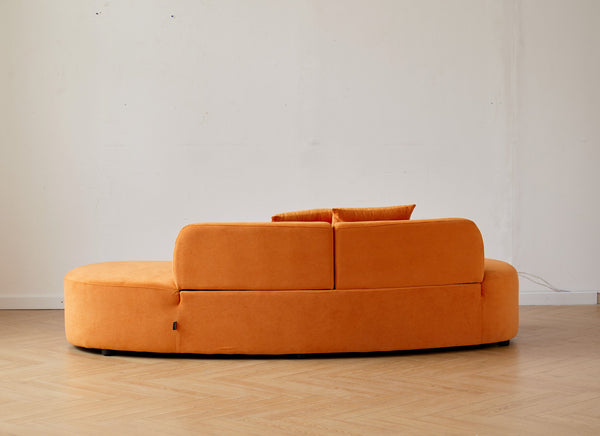English Elm 132" Curved Sofa with Velvet Upholstery, Luxurious 6-Seater Half Moon Design for Modern Spaces Orange B2735S00027