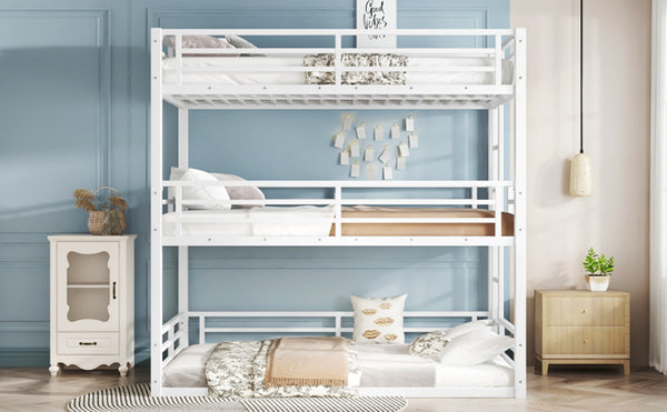 English Elm Twin Metal Triple Bunk Bed With Safety Guardrails, Heavy-Duty Space-Saving Design For Kids & Dorms W1580S00164-GIGA