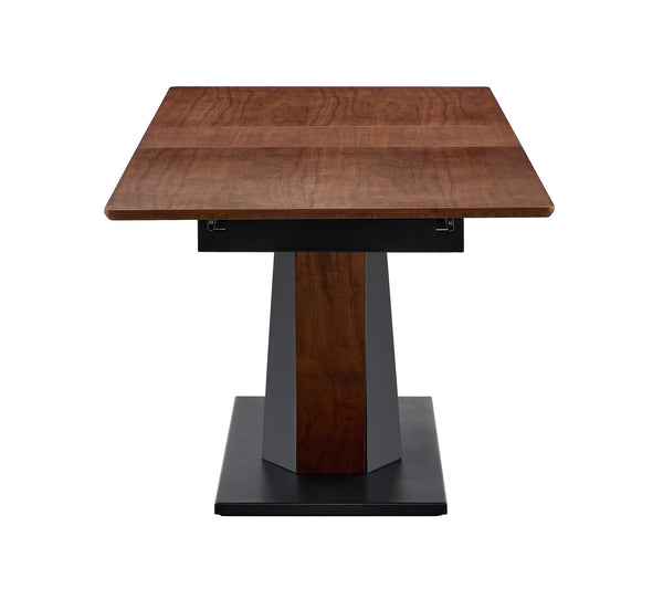 English Elm Modern Extendable Dining Table with Walnut MDF Veneer Top, Dual V-Shaped Metal Base, Sleek Durable Design Dark Walnut W3493S00007
