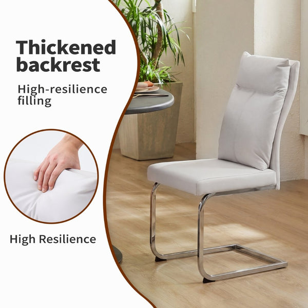 English Elm Dining Chair Set of 2 Faux Leather Chrome Base Ergonomic Contemporary Kitchen Seating White W3851P453160