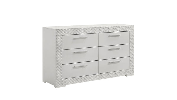 English Elm Blanca Modern 6-Drawer Dresser In White Lacquer With Quilted Detailing And Plush Red Interiors B009P243269