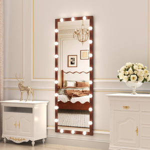 English Elm Hollywood Full Length LED Mirror with 22 Bulbs, 3 Color & Brightness Modes, Walnut Frame, Touch Control W708P297645