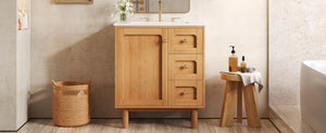 English Elm 30 Inch Bathroom Vanity with Ceramic Sink, Grey Farmhouse Cabinet w/3 Soft-Close Drawers & Storage N710P333972P