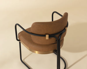 Sunpan Jalen Dining Armchair - Stylish Cognac Faux Leather With Elegant Gold Accents For Any Space Brown Faux Leather 111699