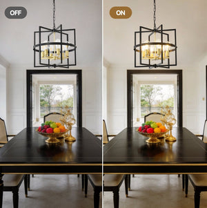 English Elm 6-light Tiered Lantern Chandelier Metal Industrial Farmhouse Pendant for Foyer Dining W5008P464267