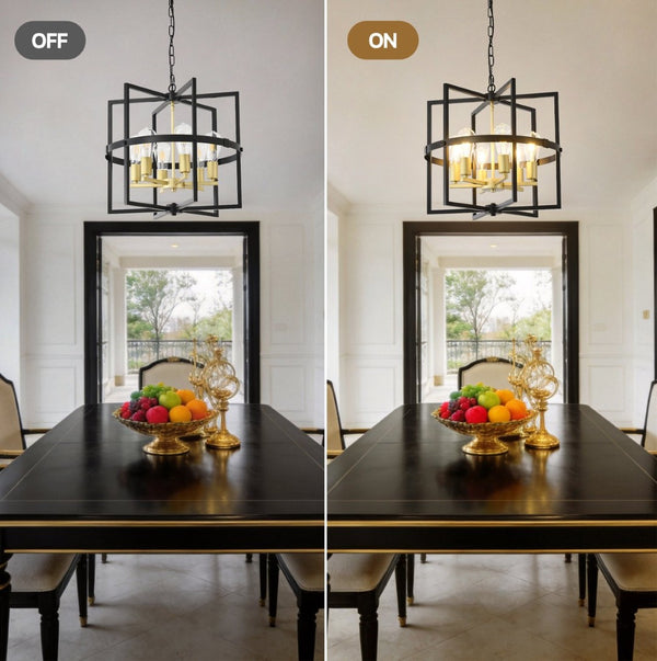 English Elm 6-light Tiered Lantern Chandelier Metal Industrial Farmhouse Pendant for Foyer Dining W5008P464267