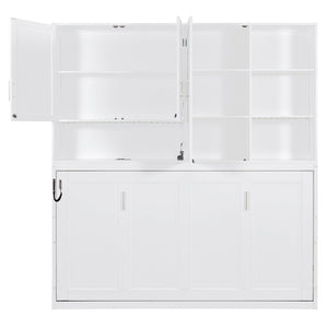 English Elm Twin Murphy Bed with Cabinet Shelves Built in Lighting Usb Ports Space Saving Wall Unit White LP000389AAK-1
