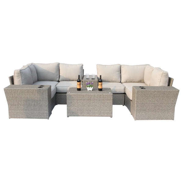 English Elm Fully Assembled 10-Piece Outdoor Modular Sectional Set With Cushions & Coffee Table For Relaxation B120S00245