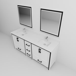English Elm White Double Bath Vanity 80" W x 22" D with Cultured Marble Scratch‑Resistant Top, Faucet & Mirrors B2731S01144