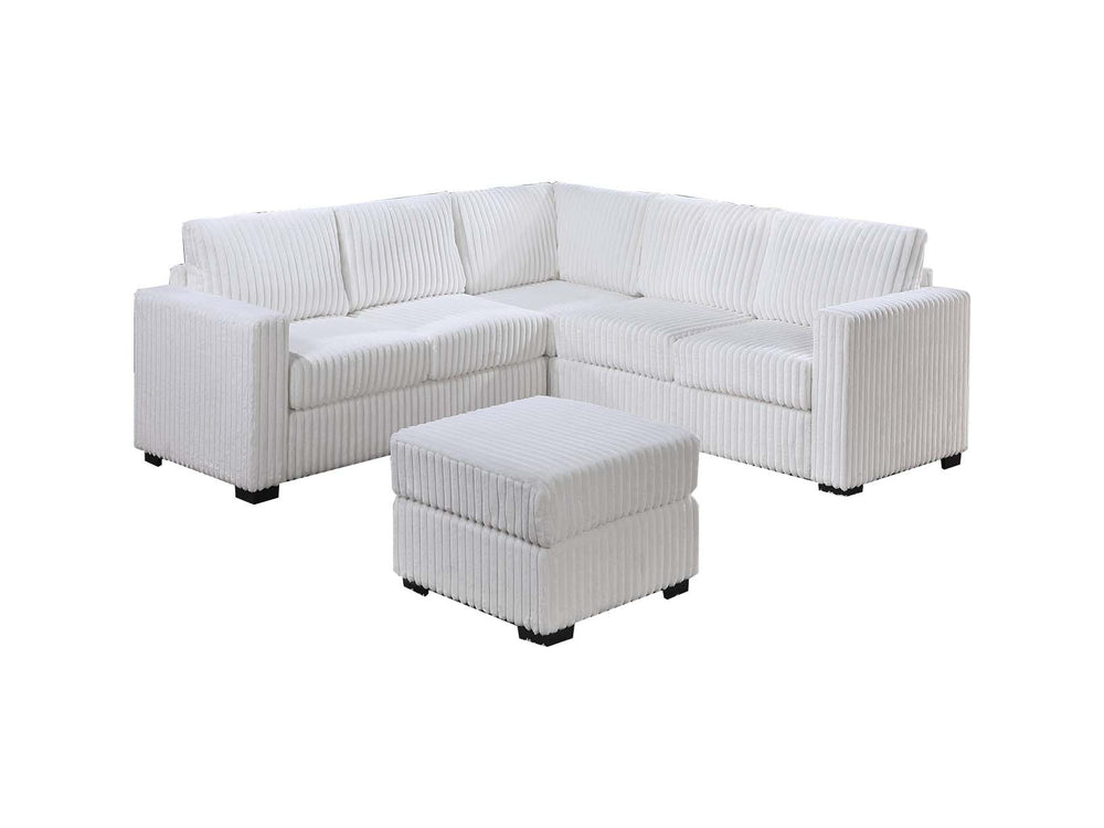 English Elm Beautiful 4-Piece Sectional Set with Ottoman — Plush Corduroy L-Shaped Sofa, Modern Low-Profile Design Milk White 39 L x 26 W x 53 H B011S01747