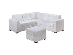 English Elm Beautiful 4-Piece Sectional Set with Ottoman — Plush Corduroy L-Shaped Sofa, Modern Low-Profile Design Milk White 39 L x 26 W x 53 H B011S01747
