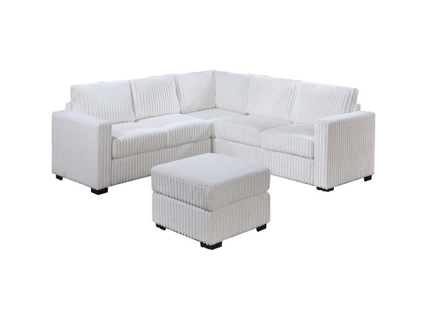 English Elm Beautiful 4-Piece Sectional Set with Ottoman — Plush Corduroy L-Shaped Sofa, Modern Low-Profile Design Milk White 39 L x 26 W x 53 H B011S01747