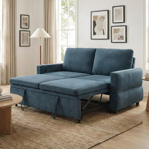 English Elm Convertible Chenille Sleeper Loveseat with Usb Ports and Reclining Backrest for Small Spaces Blue N719P390439C