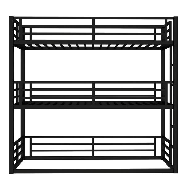 English Elm Twin Metal Triple Bunk Bed With Safety Guardrails - Heavy-Duty, Noise-Reduced Design In Black Finish P1 W1580S00142-GIGA