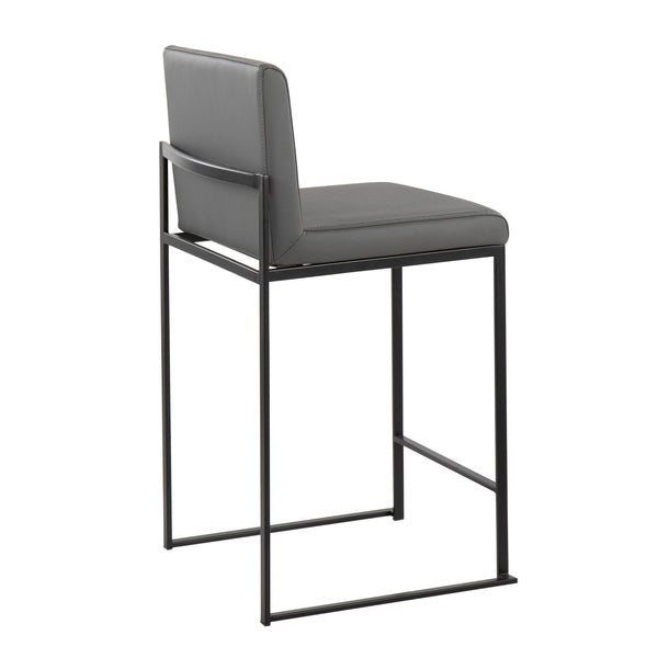 English Elm Fuji High Back Counter Stools - Set Of 2 In Black Steel & Grey Faux Leather For Modern Comfort B202P221952