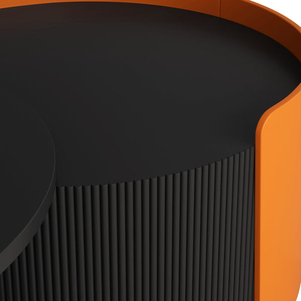 English Elm Nesting Modern Round Coffee Table Set with Sliding Extendable Top, Space-Saving MDF Design, 66lb Capacity Black W757P186977