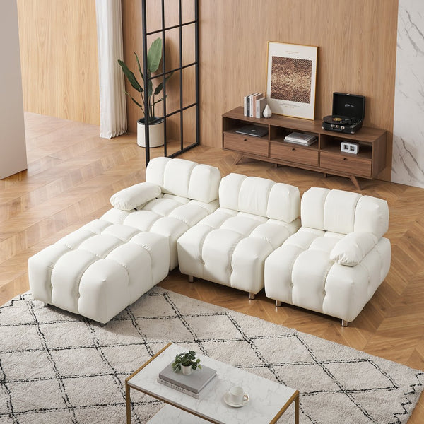 English Elm A 90.60-inch Leathaire Fabric White Sofa – Waterproof, Stain & Cat Scratch Resistant, Space-Saving Four-Seater W1658S00157